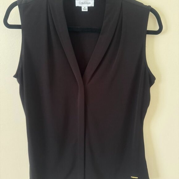 Calvin Klein Gathered V-Neck Sleeveless Blouse - Picture 1 of 5